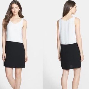 Eileen Fisher Two-tone Silk Shift Dress in Bone (Black) (S)